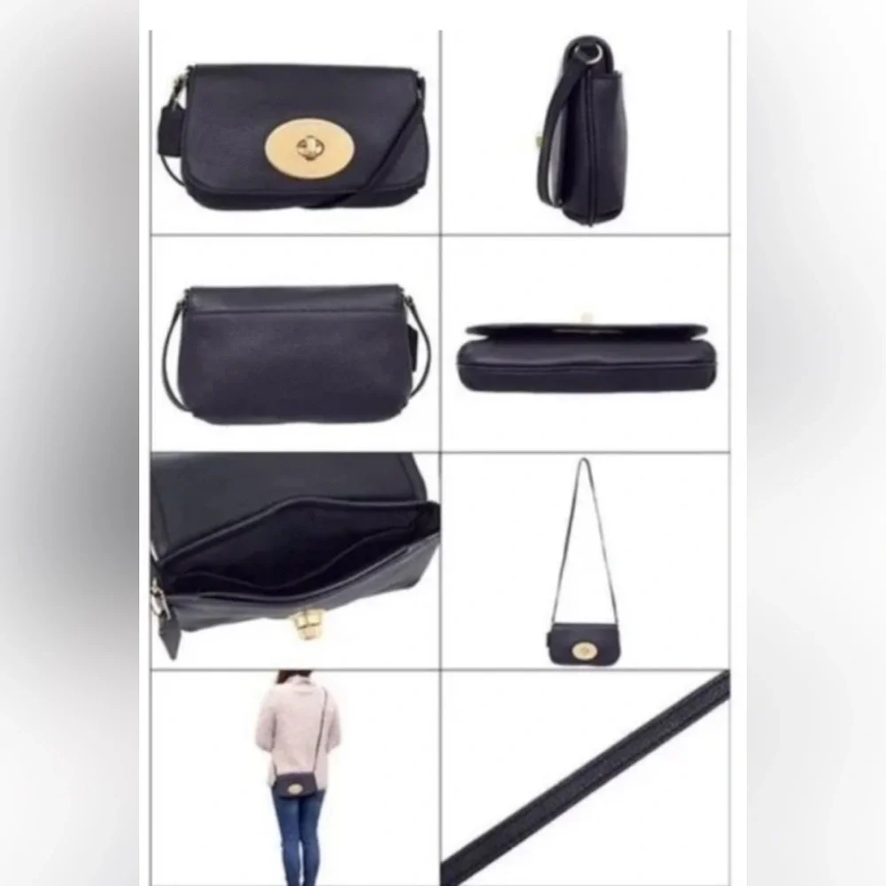 *Coach* Liv Black Leather Crossbody with Gold Turn-Lock